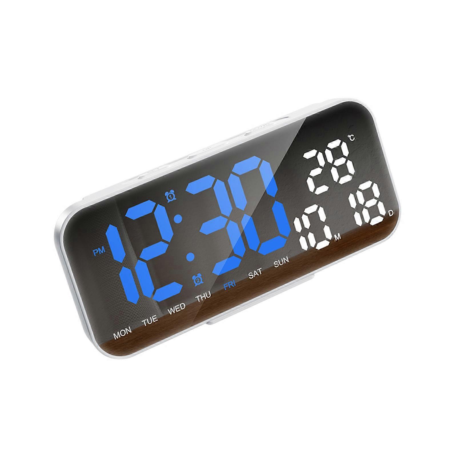 Intelligent Mirror Clock With Degree Scale Display 12 Day Double Charging Harbors 4 Level Brightness Night Transducer Wall Hanging Design Multicolor