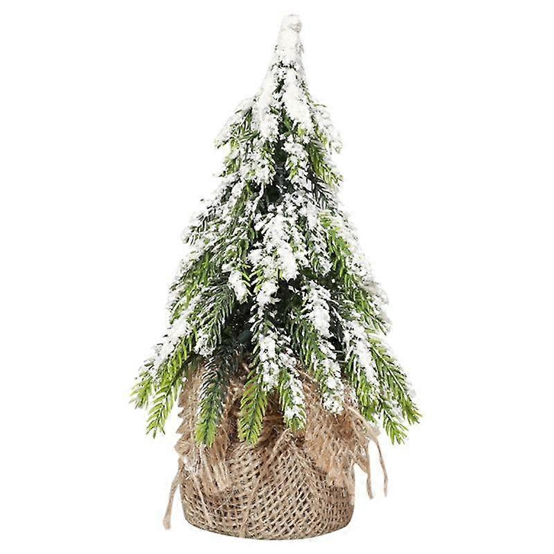 Desktop Miniature Snow Pine Tree Mini Christmas Trees Burlap Base Table Decor