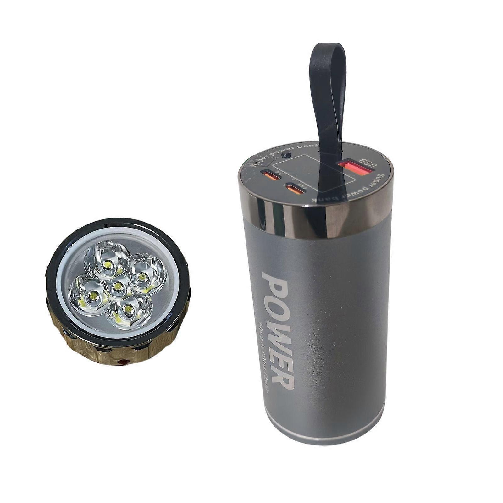 Charging Box with Brightness Adjustable Flashlight Head Double Type-C & USB Output Power Banks Case 46800 Battery Holder  grey