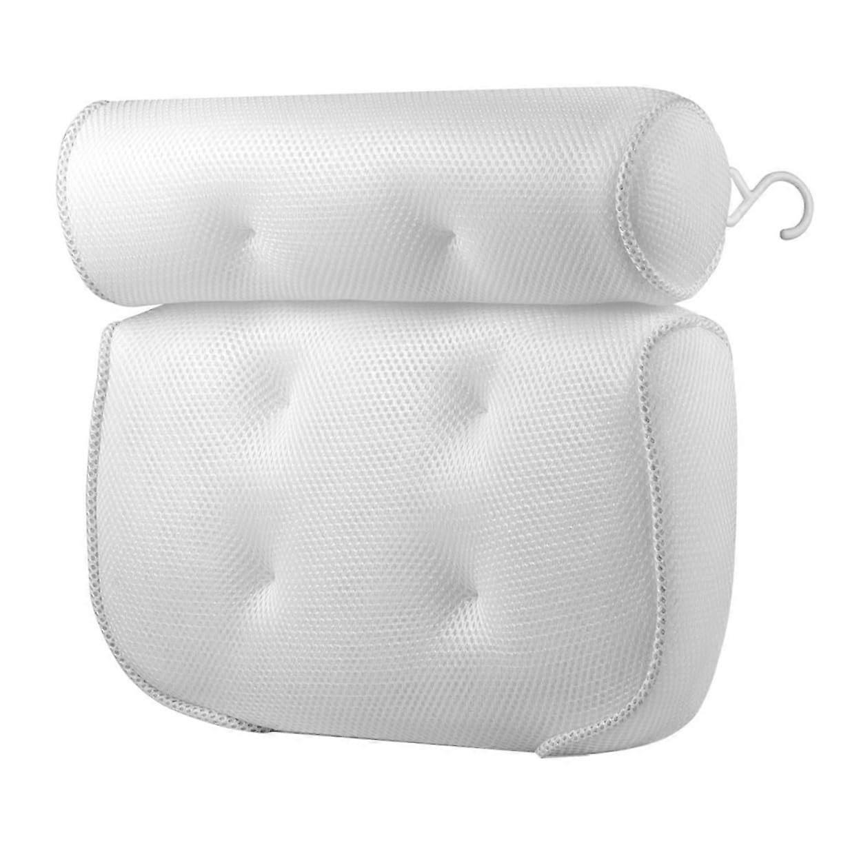 Bath Pillow with Suction Cups for Neck and Back Support Mesh Spa Cushion for Tub and Shower White