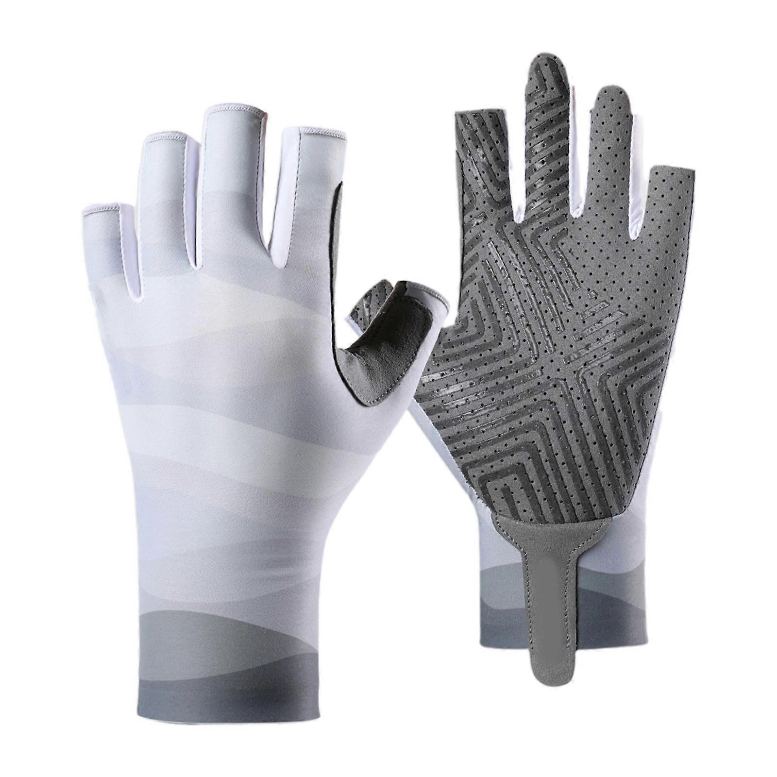 Luvas de pescador sem dedos, respiráveis, antiderrapantes e elásticas, com proteção solar UPF50+, tamanho XL, cinza.