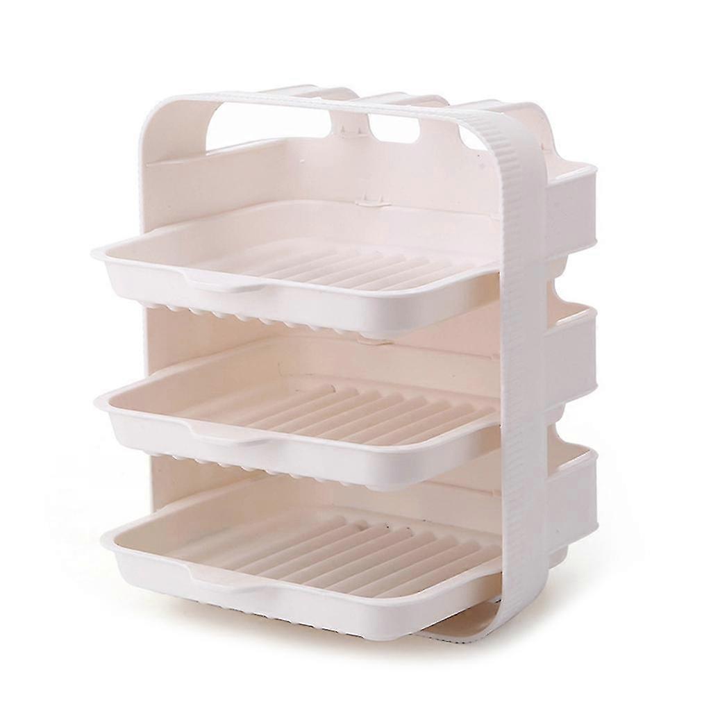 Wall-mounted Kitchen Storage Drawers Shelf Portable Punch Free Serving Tray Multi-layer Superimposed Draining Rack White three layers