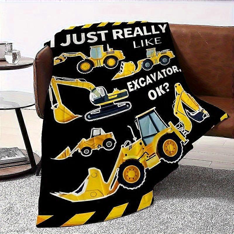 Multi-Purpose Excavator Print Blanket, Flannel Blanket for Son, Soft Warm Throw Blanket Nap Blanket for Couch Sofa Offic-ojhgf115