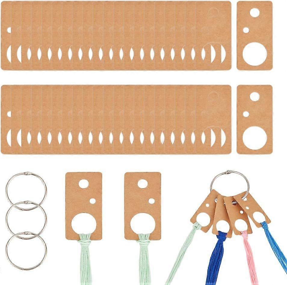 100Pcs Floss Thread Drops Rectangle Paper Winding Thread Board Card Embroidery Thread Bobbins Organiser with 4Pcs Iron Hanging Ring for Sewing Storage