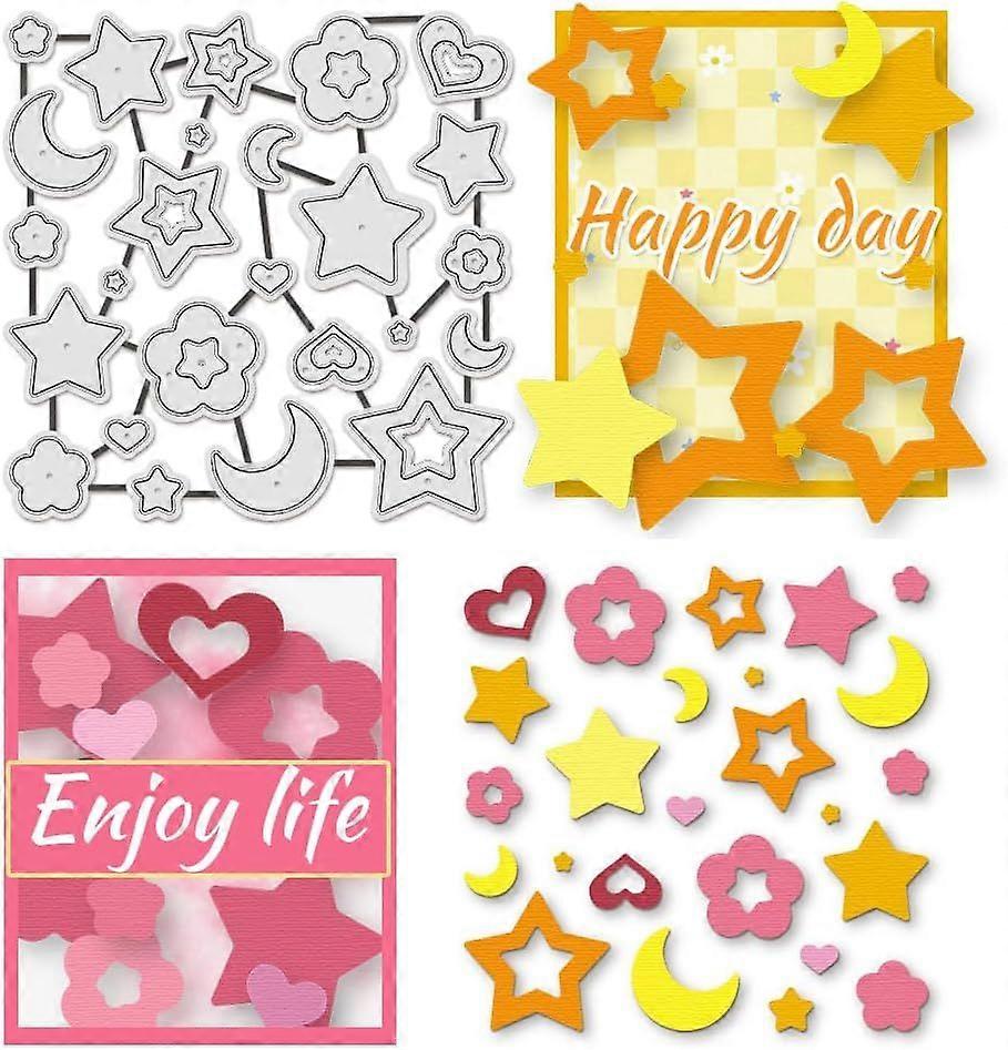 25Pcs Metal Cutting Dies Star Heart Moon Embossing Stencils Template Mould Scrapbooking Background Die Cuts for DIY Card Making Scrapbooking Paper Cra