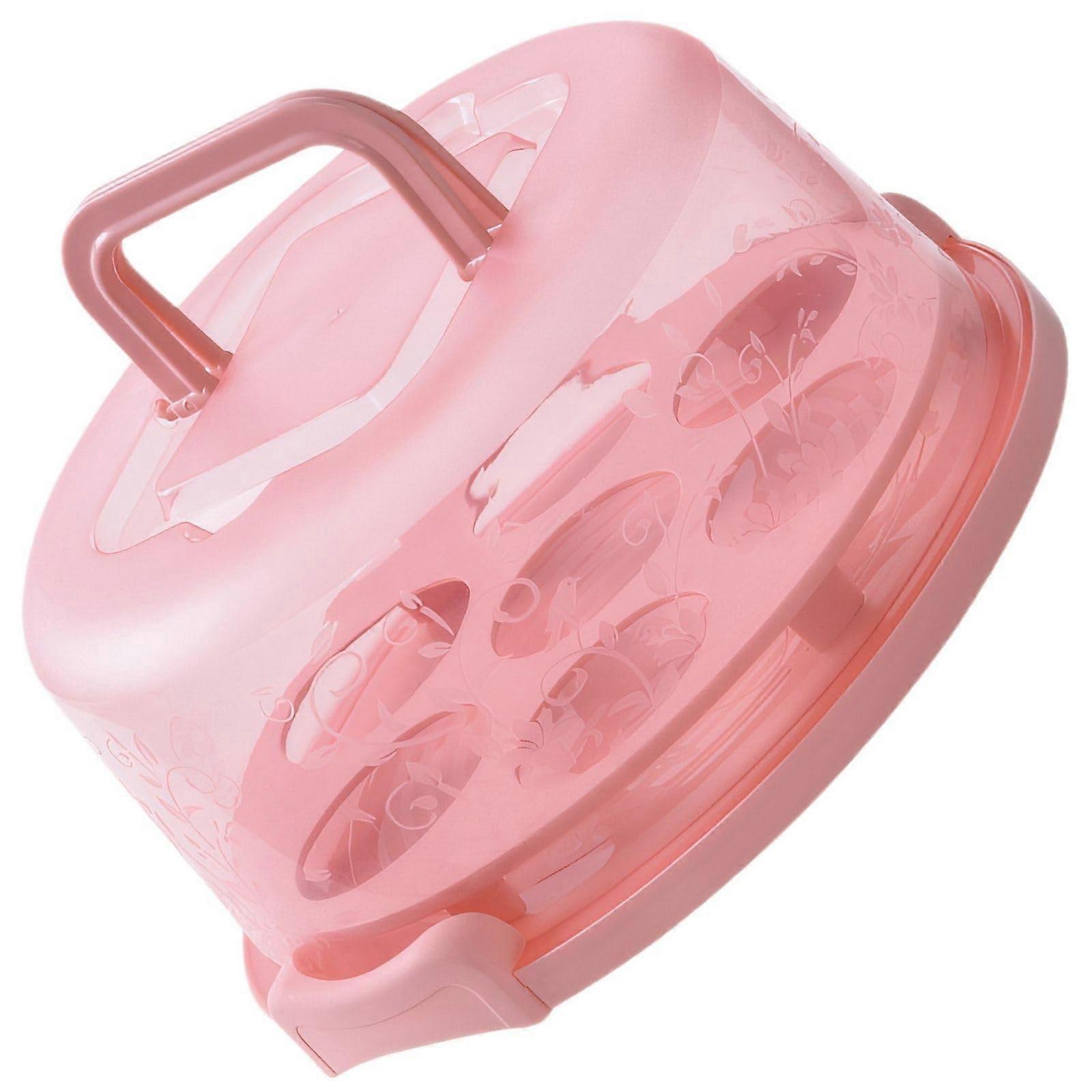Cake Carrier with Secure Handle Clear Lid Cupcake Storage Container Pink B 26x22.5x13.5 cm