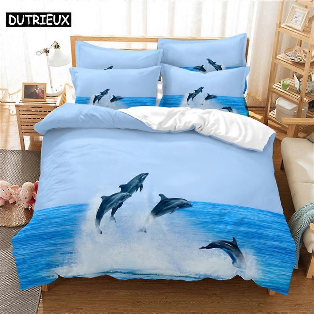 7-3D digitaltryck modedesign delfiner sängkläder set, queen size påslakanset