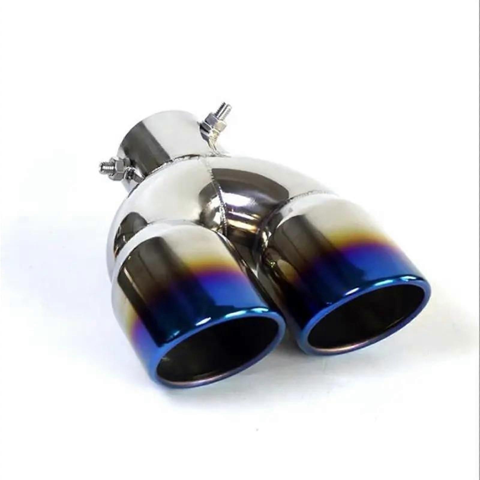 Universal Stainless Steel Dual Exhaust Tip Chrome Finish Noise Reduction Blue Tailpipe