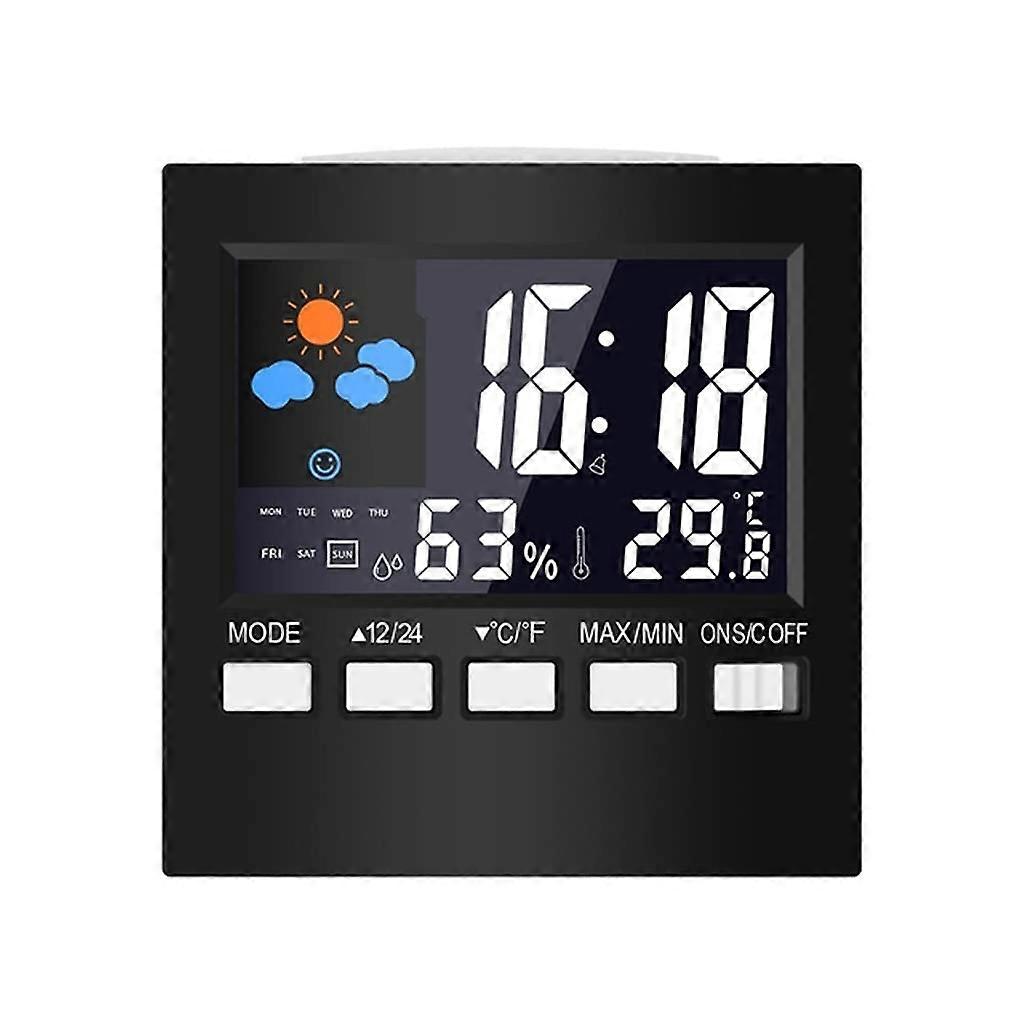 Digital Weather Clock with Color Forecast Display, Indoor Thermometer Hygrometer Alarm