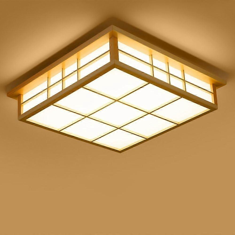 Japanese Style LED Ceiling Light with Remote, Dimmable Wooden Frame Modern Lamp for Living Room