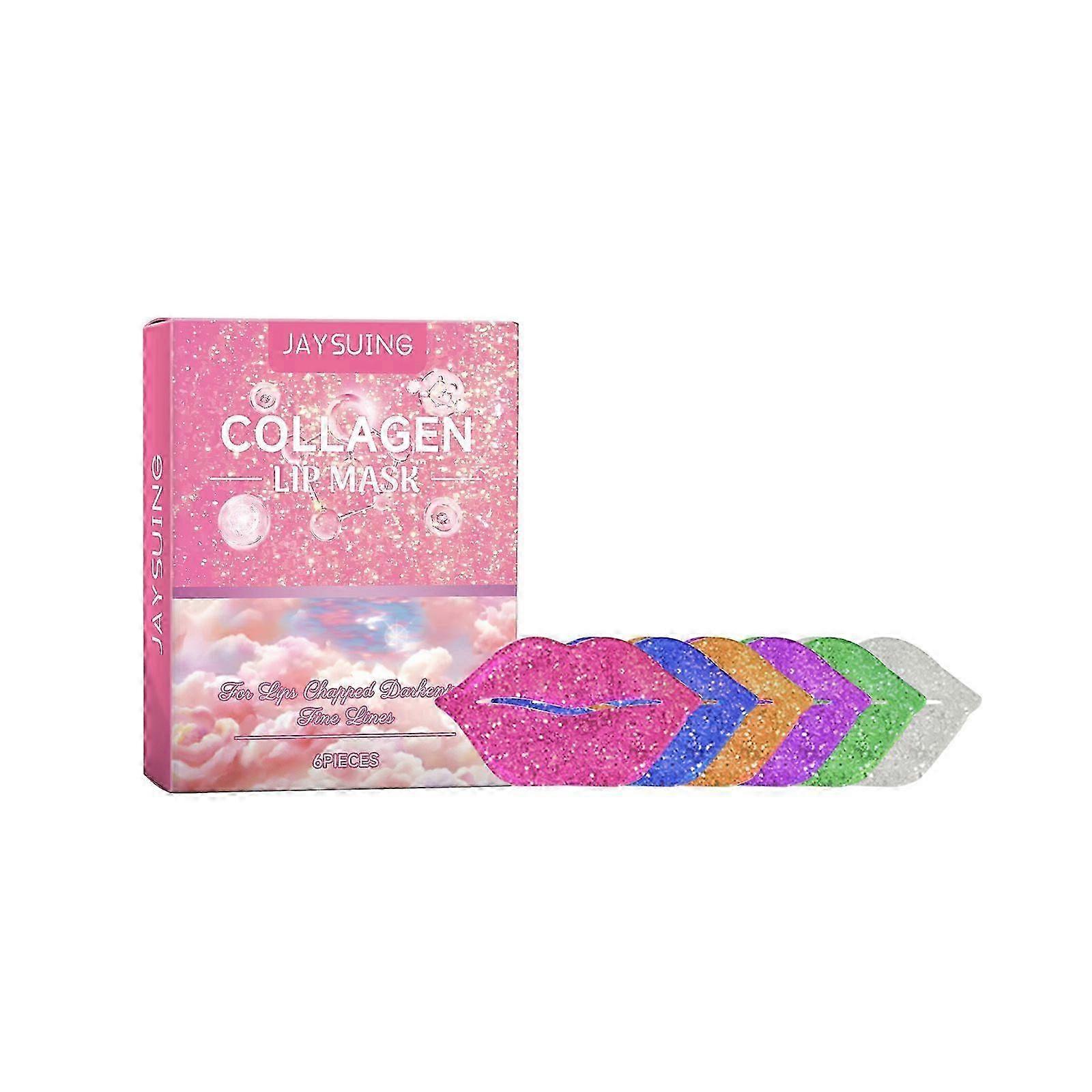 Hydrating Collagen Lip Mask with Strawberry & Hyaluronic - Reduces Lines & Exfoliates, 6 Pieces