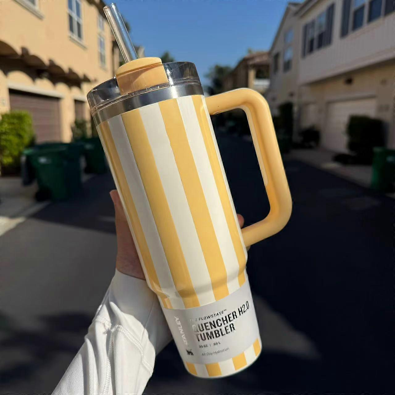 The wildly popular Stanley-style 40oz mini insulated water bottle with vertical stripes is available on .