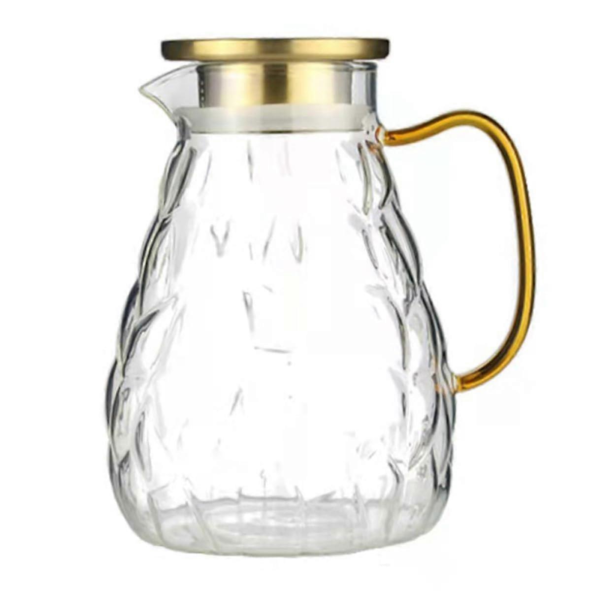 Large Capacity Glass Water Pitcher with Lid, Heat Resistant Jug for Juice and Lemonade, Elegant Design
