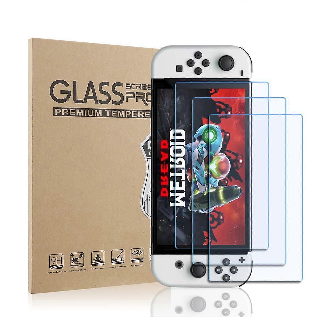 3 Pack Tempered Glass Screen Protector for Nintendo Switch OLED 0.33mm 9H Scratch Resistant