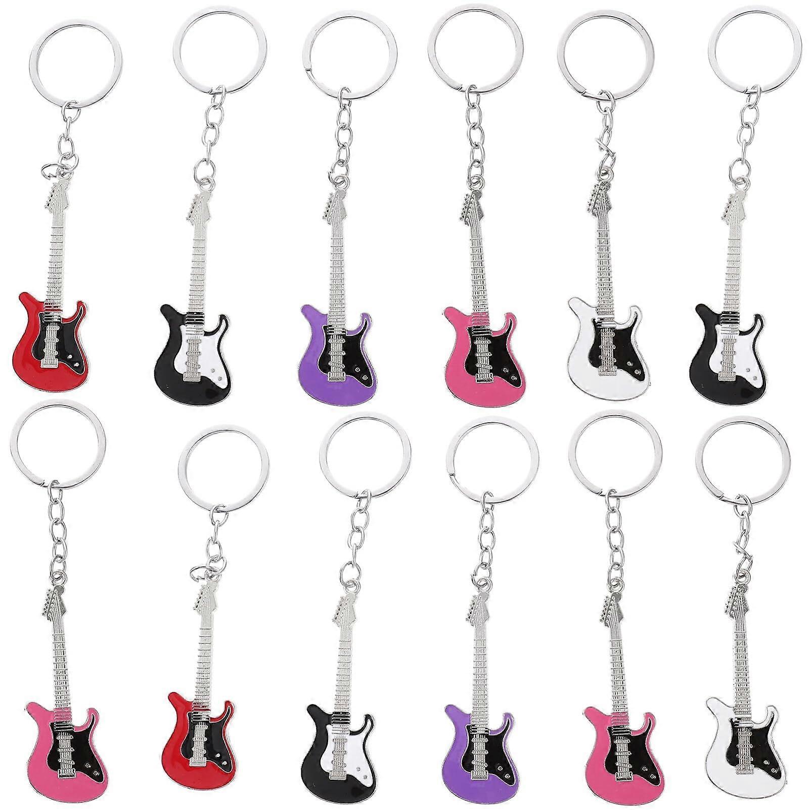12pcs Metal Guitar Keychain Set Punk Style Zinc Alloy Durable Unique Shape for Music Lovers Random Color