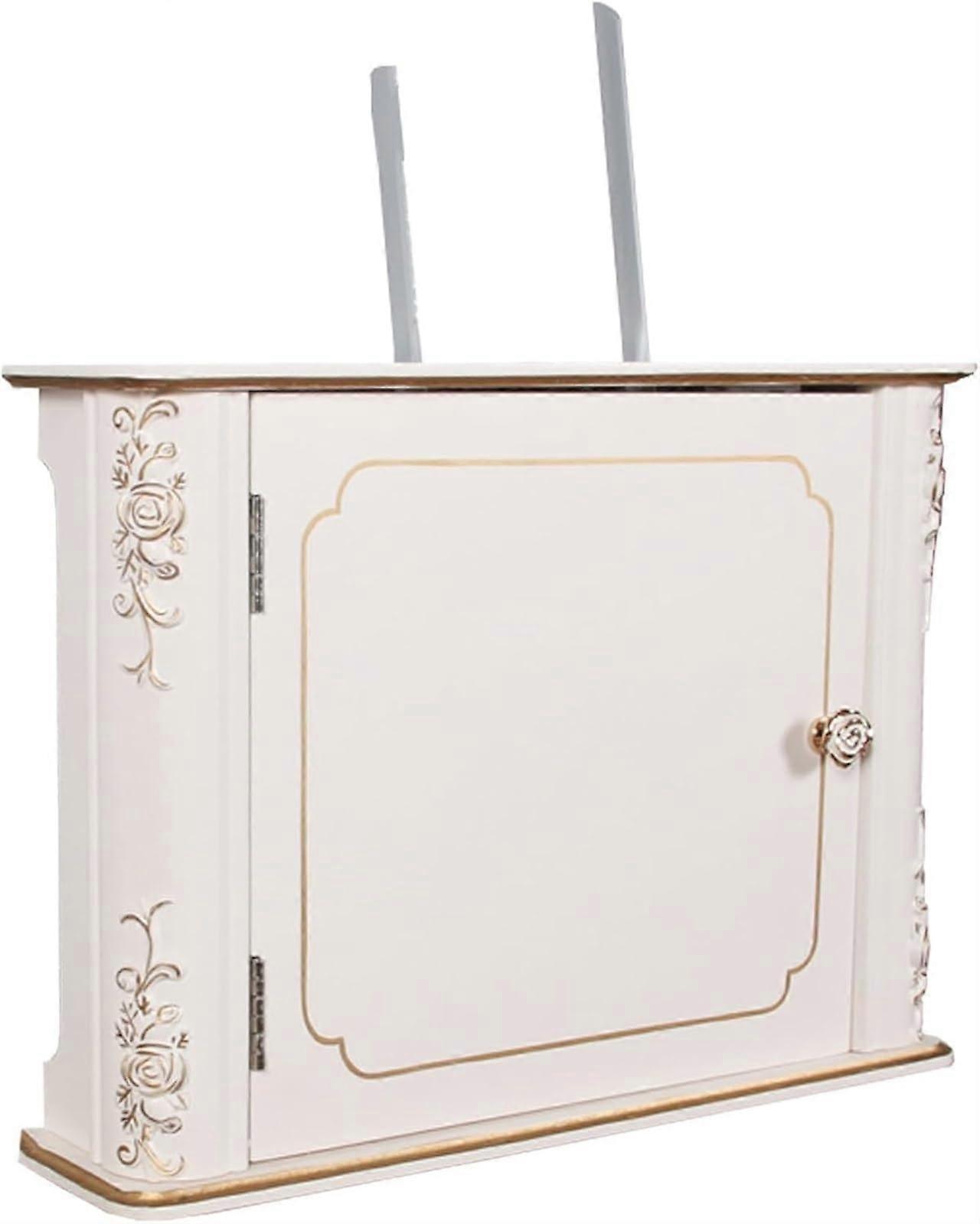 WiFi Router Storage Box Solid Wood Wall Mount Shelf with Hidden Cable Management for Home and Office Gold