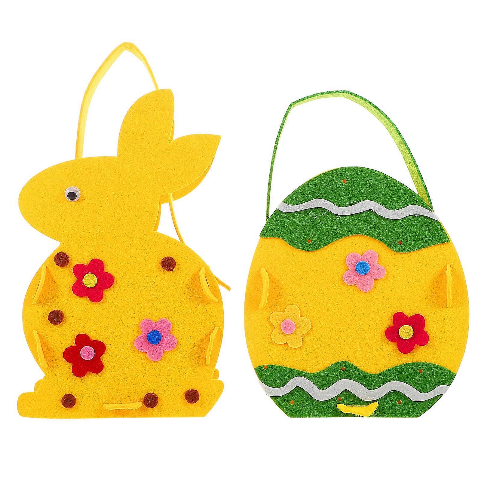 2Pcs Easter Bunny Felt Bags for Candy Storage Cute Reusable Easter Baskets