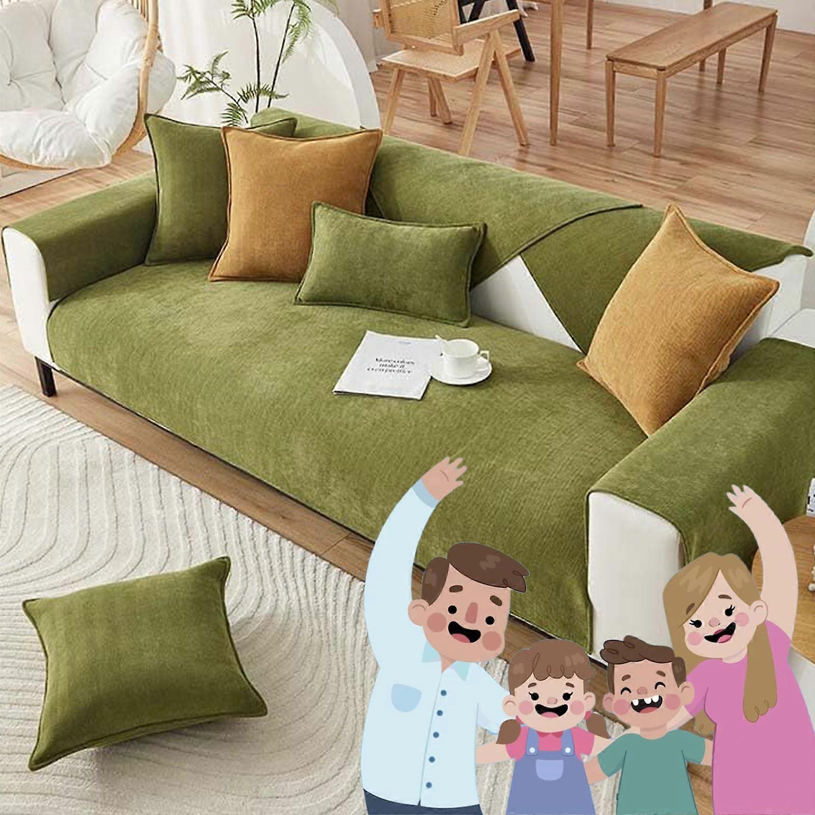 Fuzzy Sofa Cover with Elegant Herringbone Chenille, NonSlip Couch Protector, Machine Washable