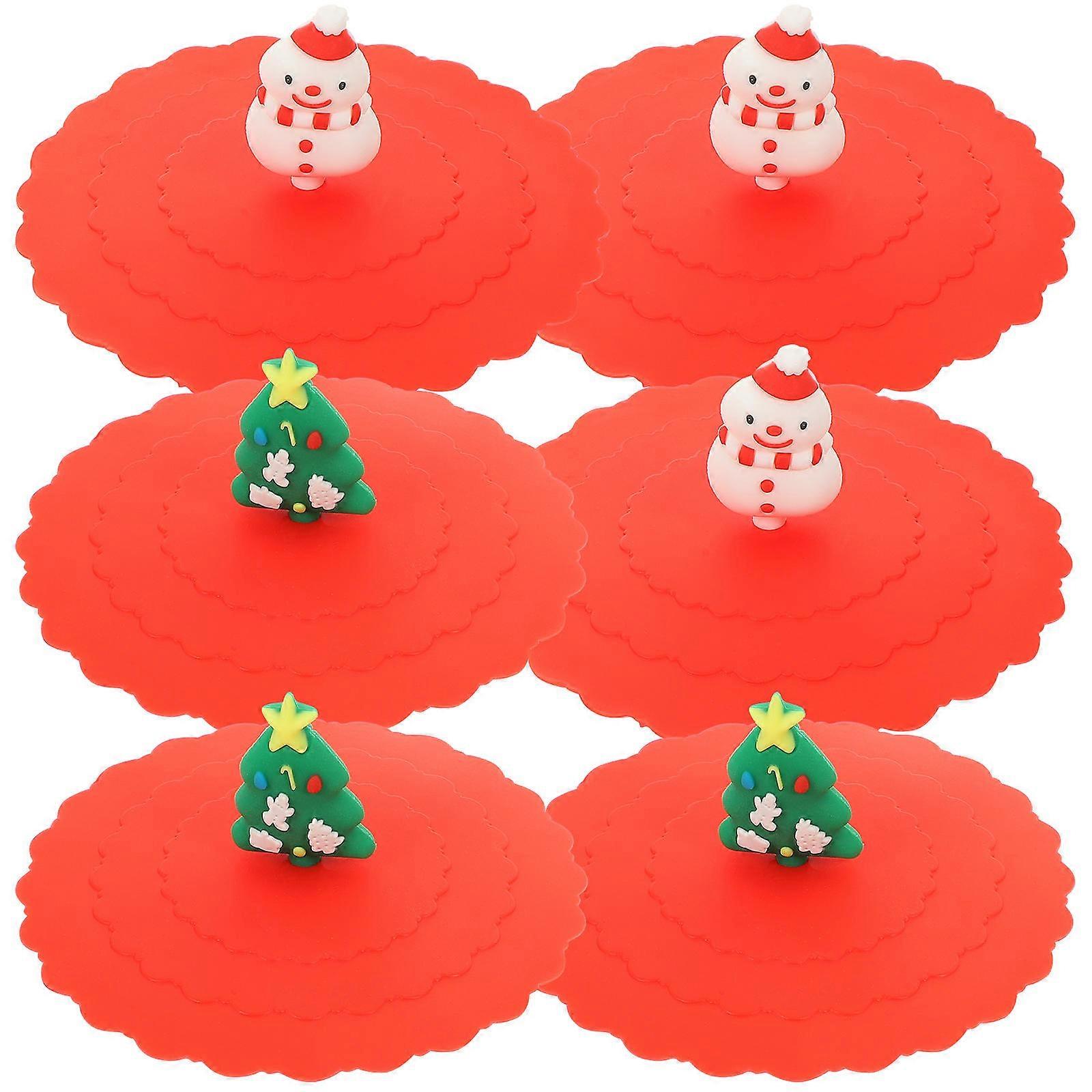Christmas Silicone Cup Lids 6Pcs Red Leakproof Mug Covers for Kitchen Use