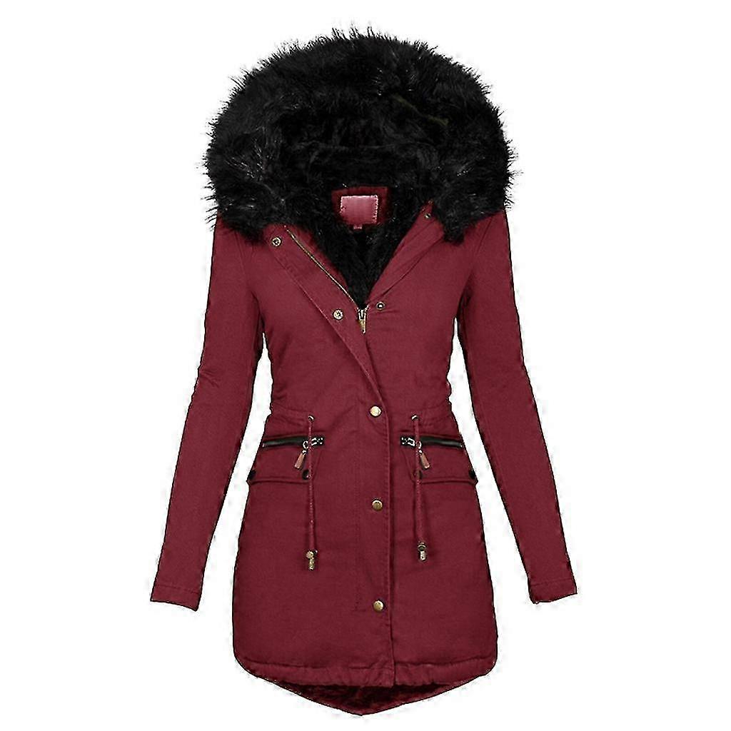 2026 Women's Slim Fur Collar Hooded Long Jacket