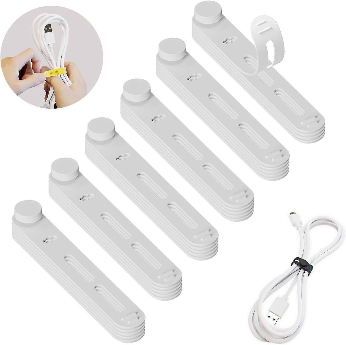 30pcs Reusable Silicone Cable Ties,Adjustable Multifunctional Cable Straps Wire OrganizerCable Management(white)