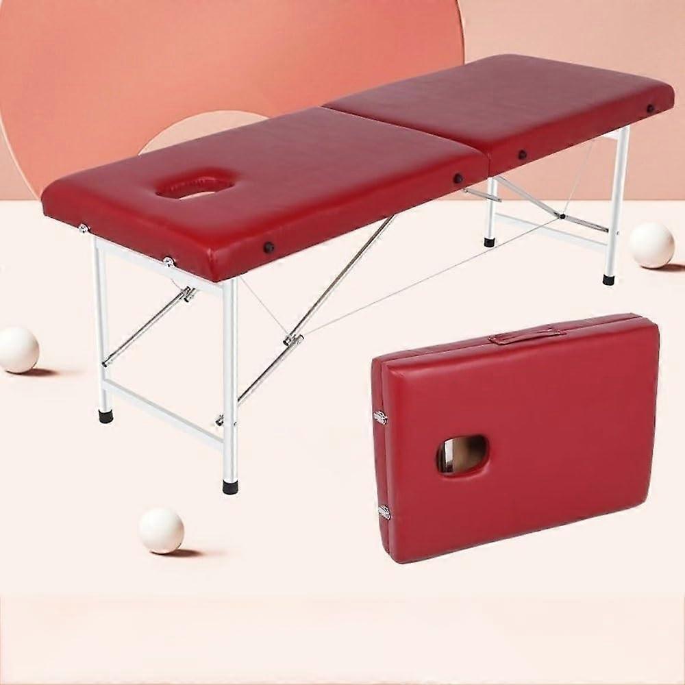 Portable Folding Massage Table with Face Hole, Adjustable Height Spa Bed, Steel Frame, Red 80cm
