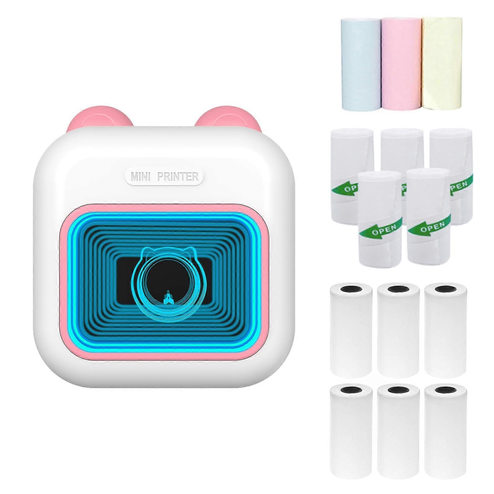 Mini Thermal Photo Printer Bluetooth 5.1 Wireless Pocket Label Maker 7Color LED for iOS Android Pink