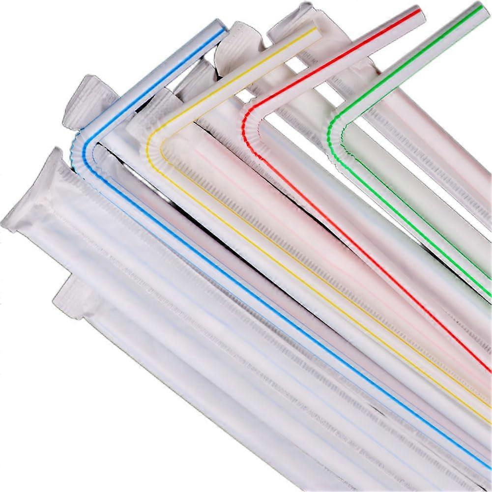 Disposable Drinking Straws 500 Pack Individually Wrapped Plastic Bendy Straws 13Inch Striped
