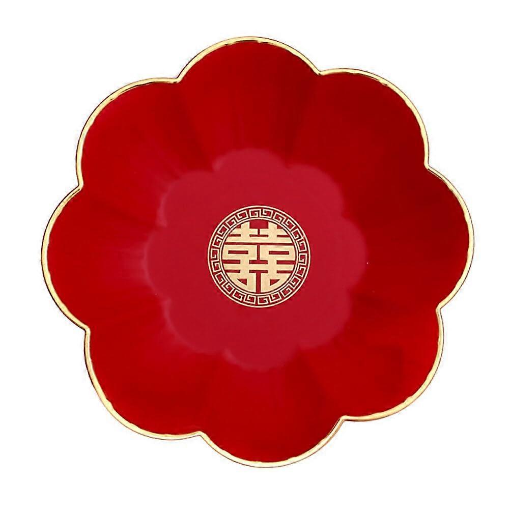 Chinese Wedding Serving Tray Flower Shape MultiSection Red Platter for Fruits Nuts and Candy