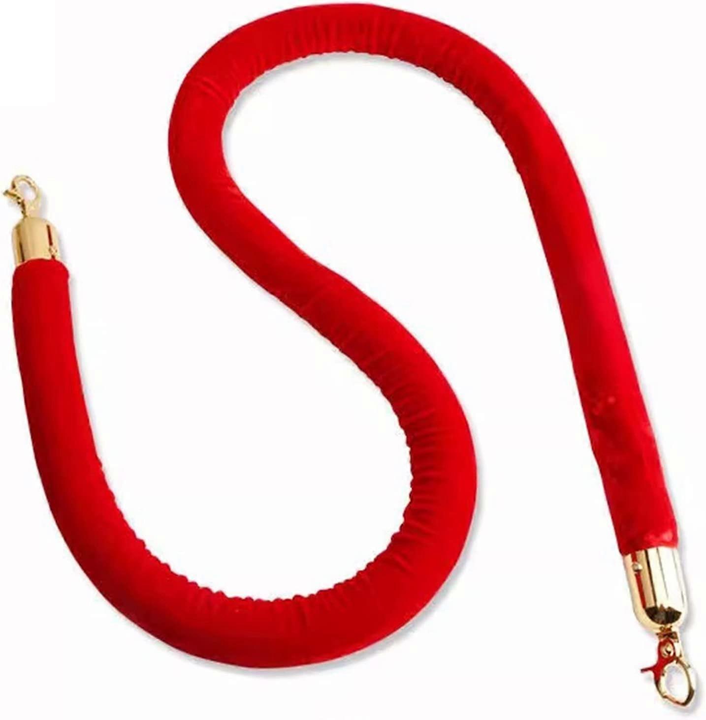 Red Velvet Rope Barrier with Gold Hooks, Elegant Crowd Control Line Divider 1 Pack 2ft