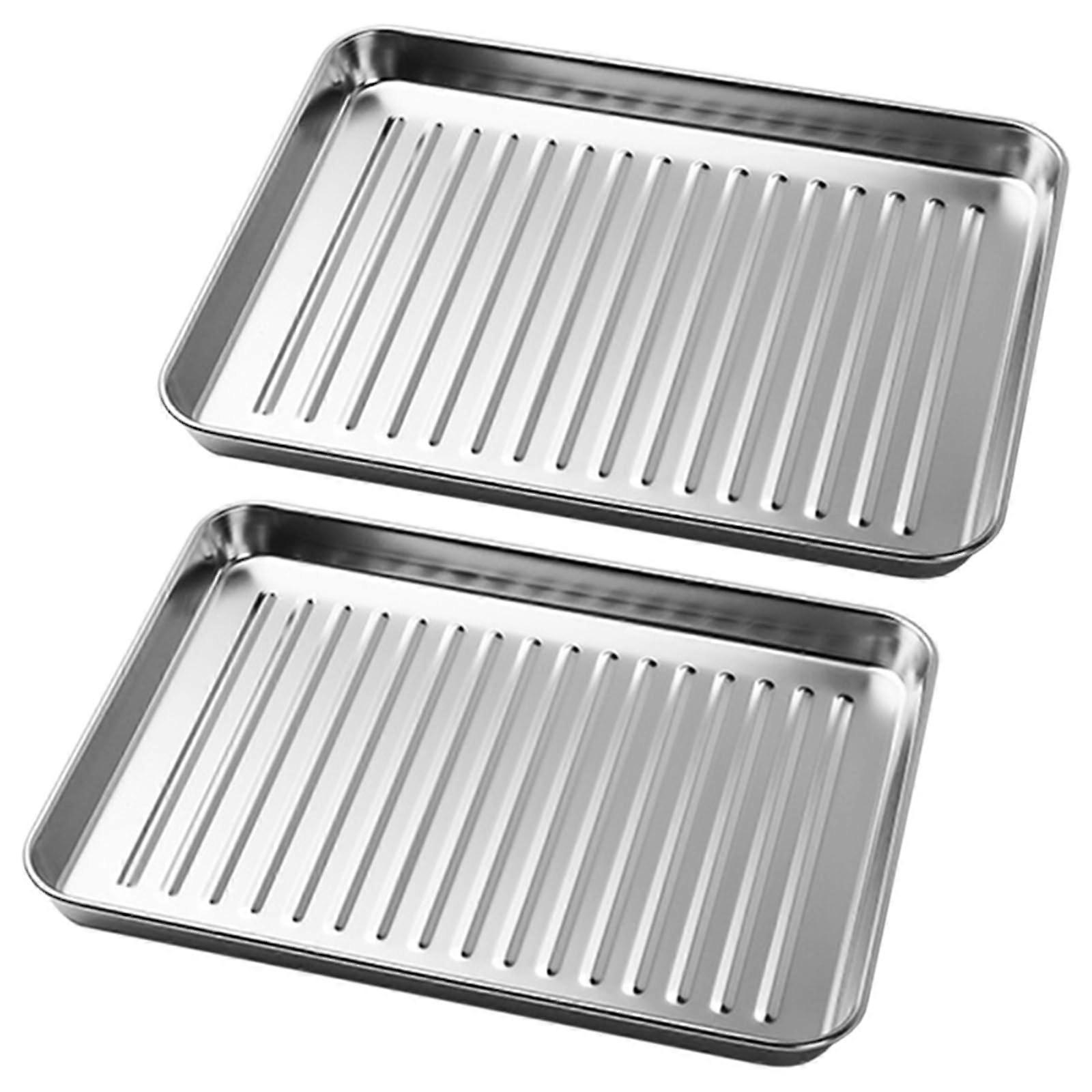 Baking Sheet Pan Set 2pcs Stainless Steel Nonstick Corrugated Rectangular Oven Tray 320x250mm
