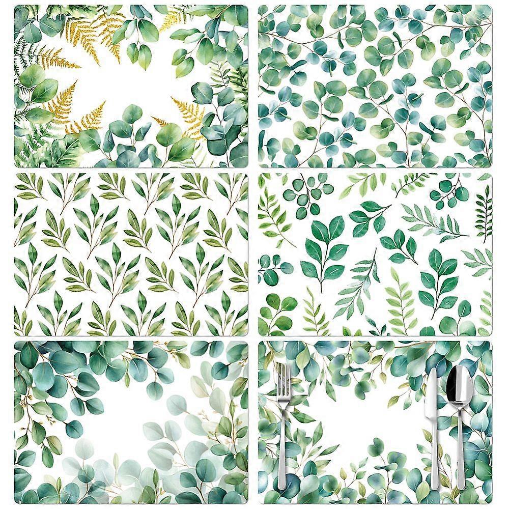 6pcs 6 styles Plastic Placemat Table Mat Hot Pads Rectangle Leaf 300x430mm 1pc/style