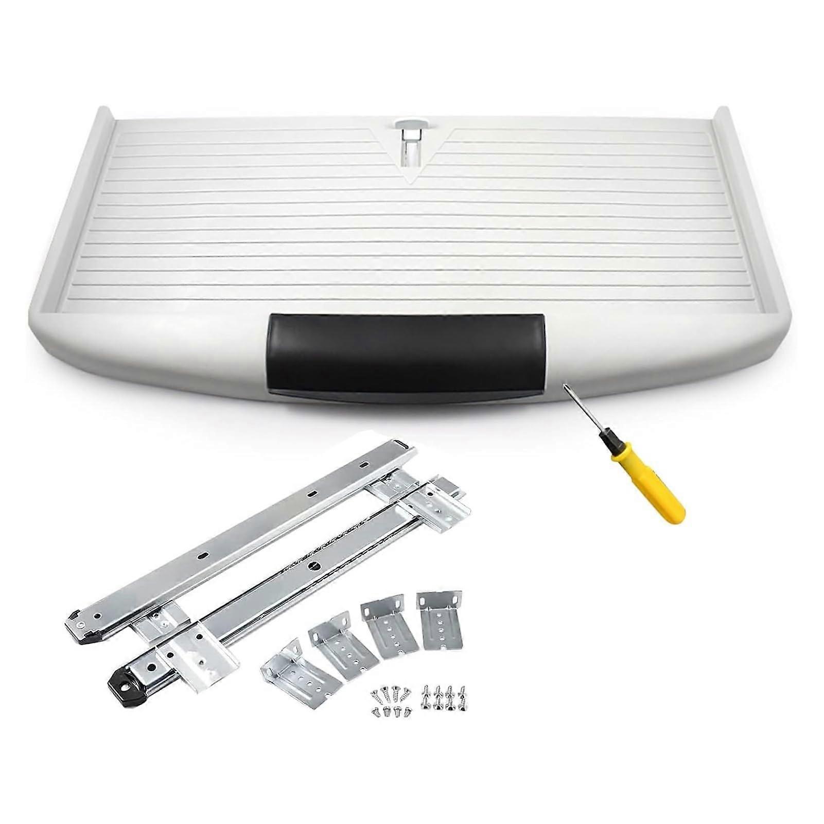 Under Desk Keyboard Tray White, Adjustable Height Sliding Drawer with Smooth Quiet Glide Rails