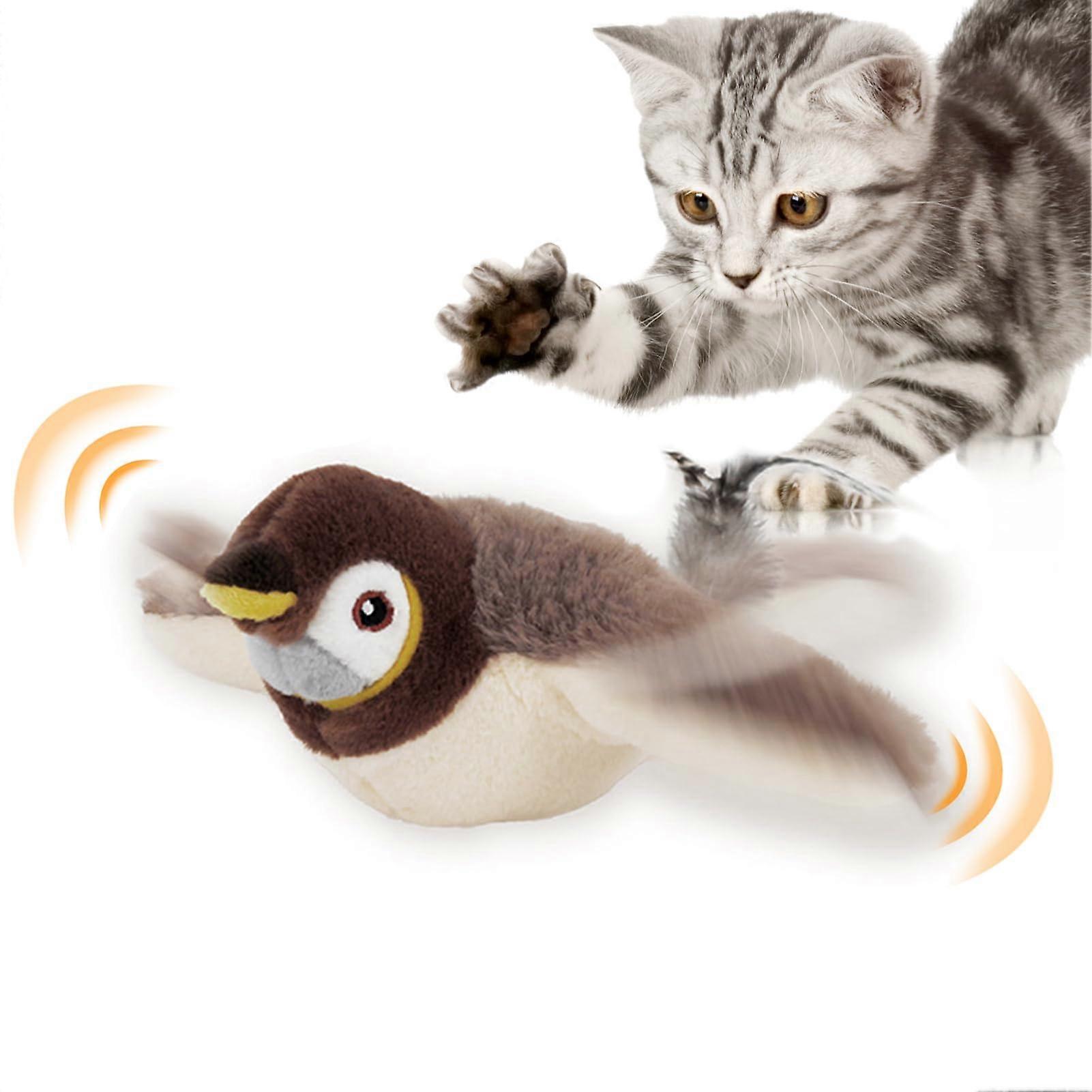 Interactive Cat Toy USB Rechargeable Sparrow with Touch Activated Flapping Wings and Chirping Sounds