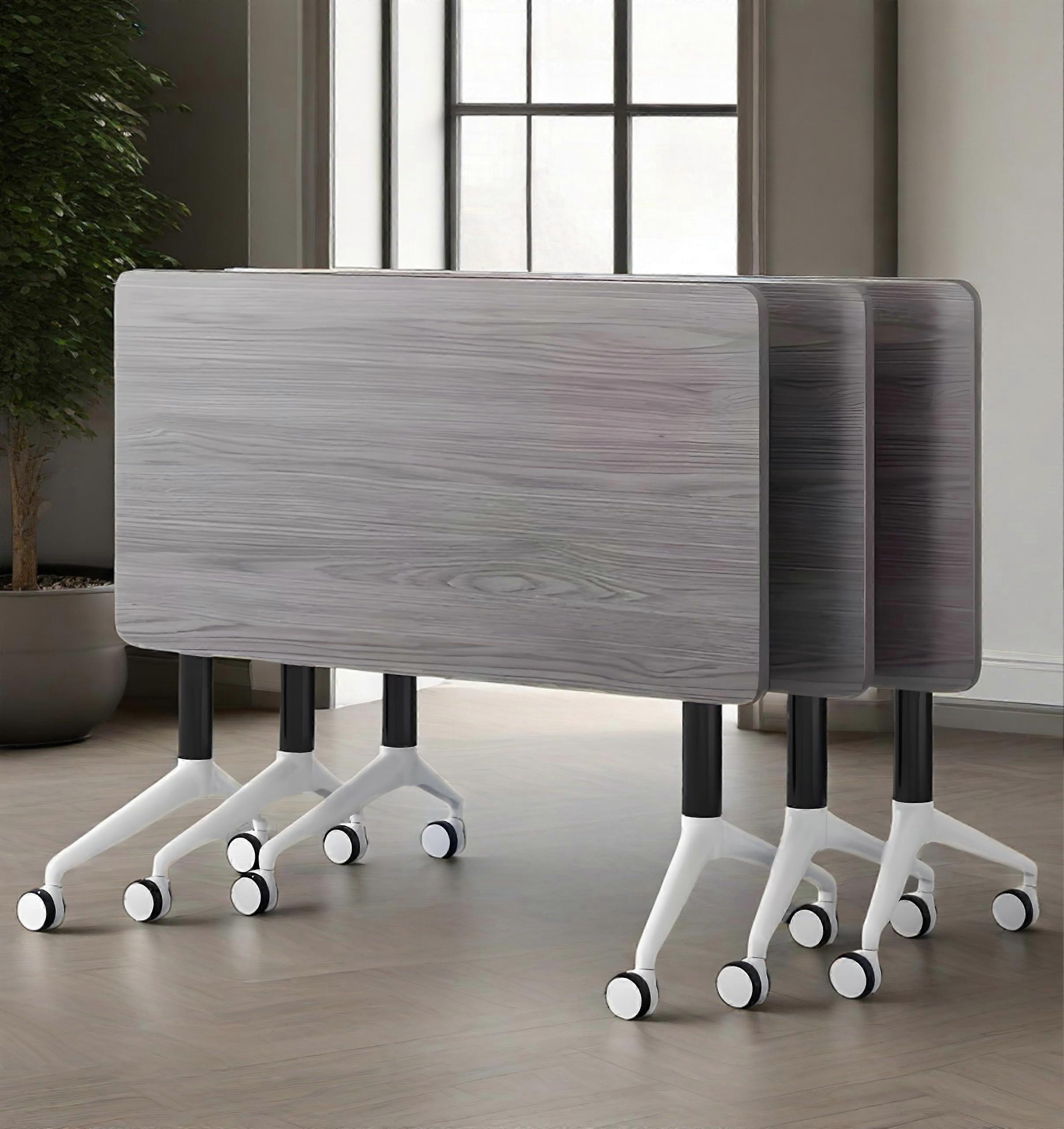 Foldable Conference Table with Wheels, Flip Mobile Training Table for Office and Classroom, Grey 55x16x30