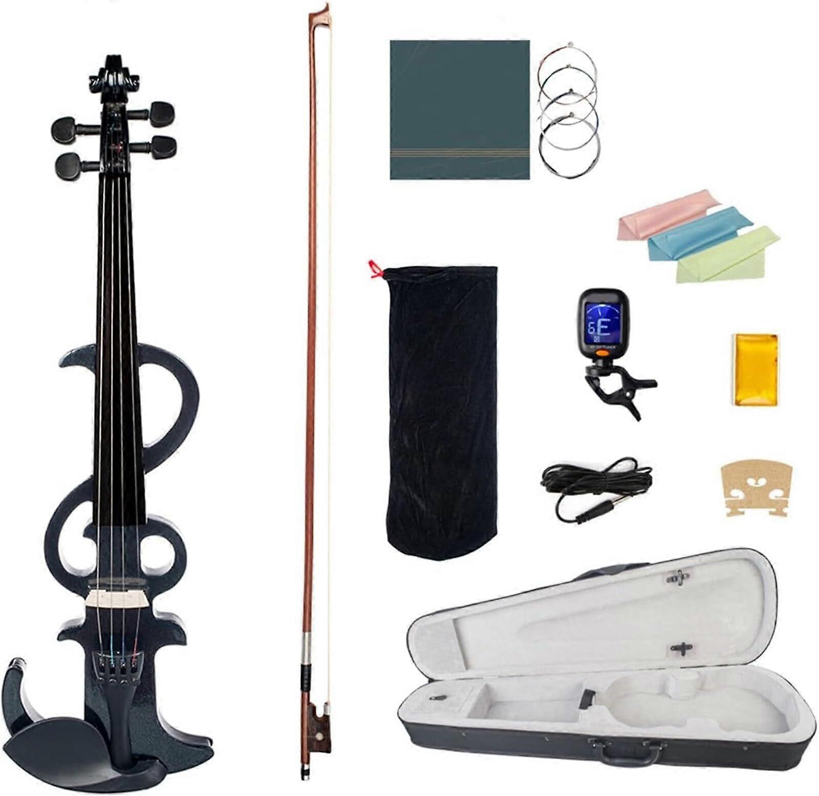 4/4 Full Size Solid Wood Electric Violin Set for Beginners with Bow and Case Quiet Practice Mode