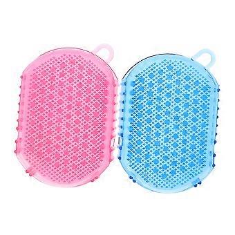 Exfoliating Bath Gloves 2 in 1 Double Sided Shower Brush for Body and Back Pink and Blue 2 Pcs