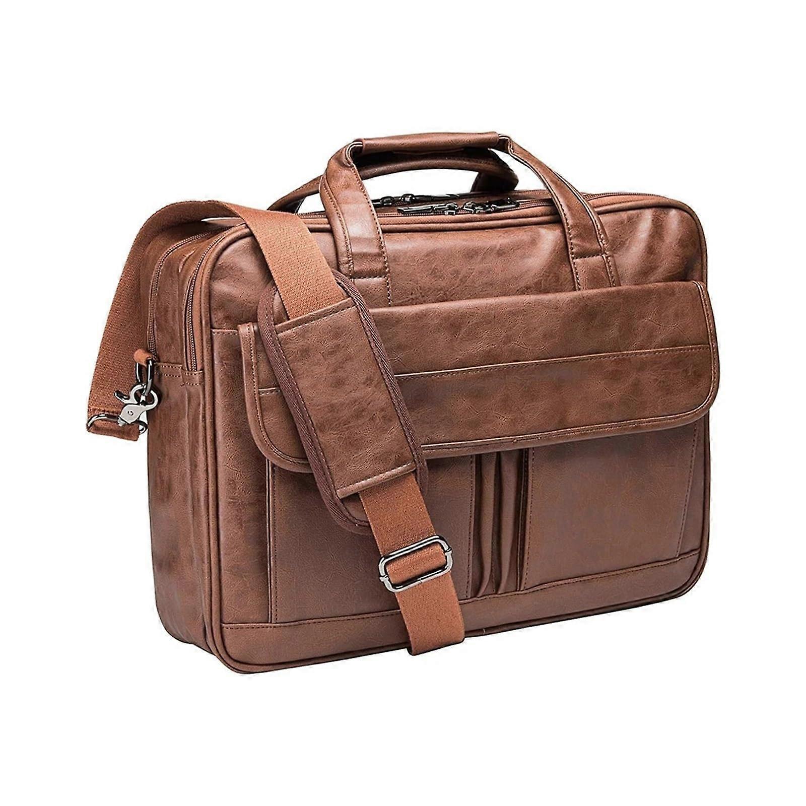 Leather Briefcase for Men with MultiCompartment Storage and Secure Document Protection, Brown