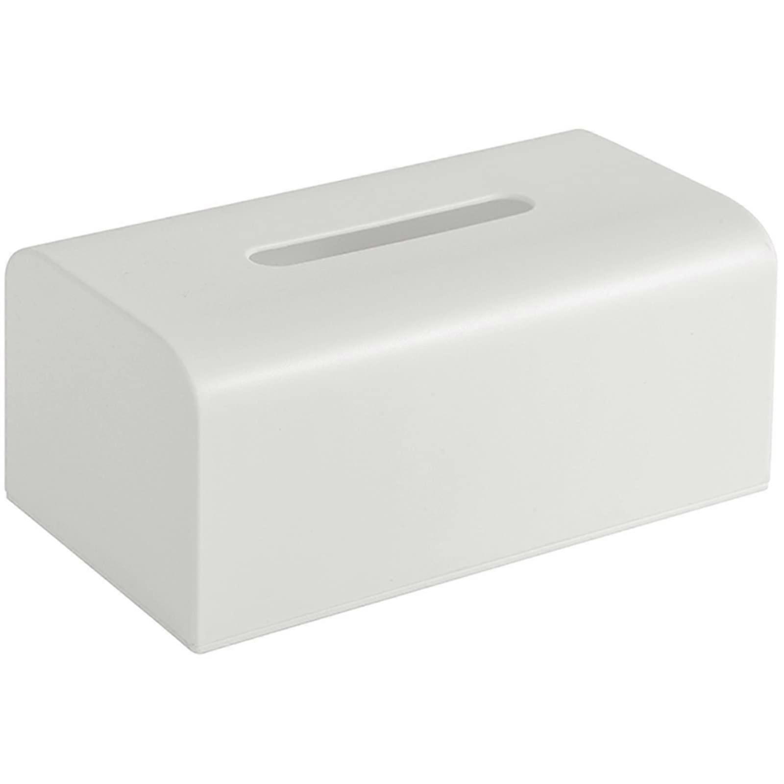 White Rectangular Tissue Box Holder with Smooth Dispensing for Bathroom, Office, Countertop Use
