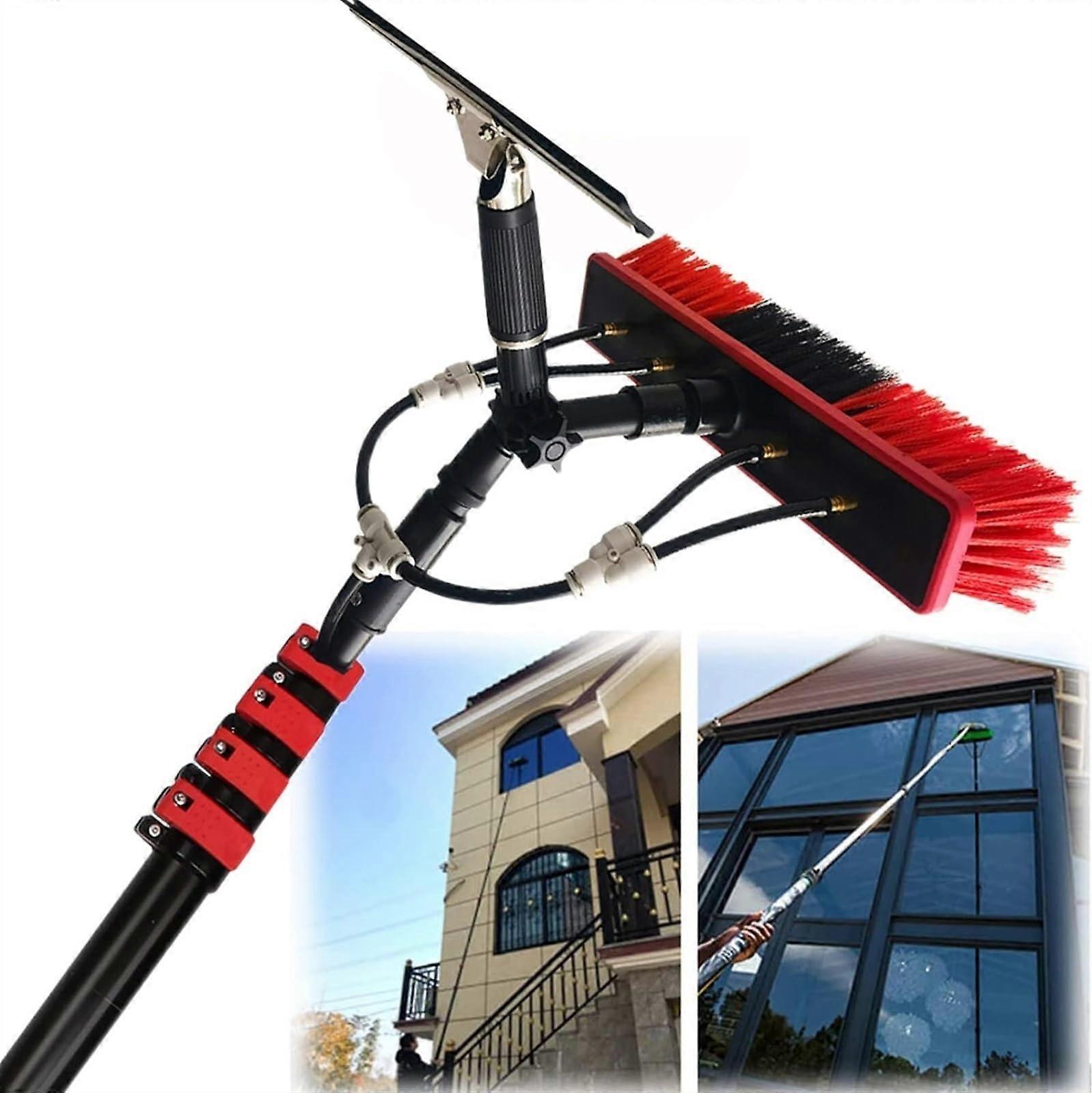 Solar Panel Cleaning Kit with Water Fed Telescopic Pole, Inline Filter, Dual Brush Squeegee, 30FT