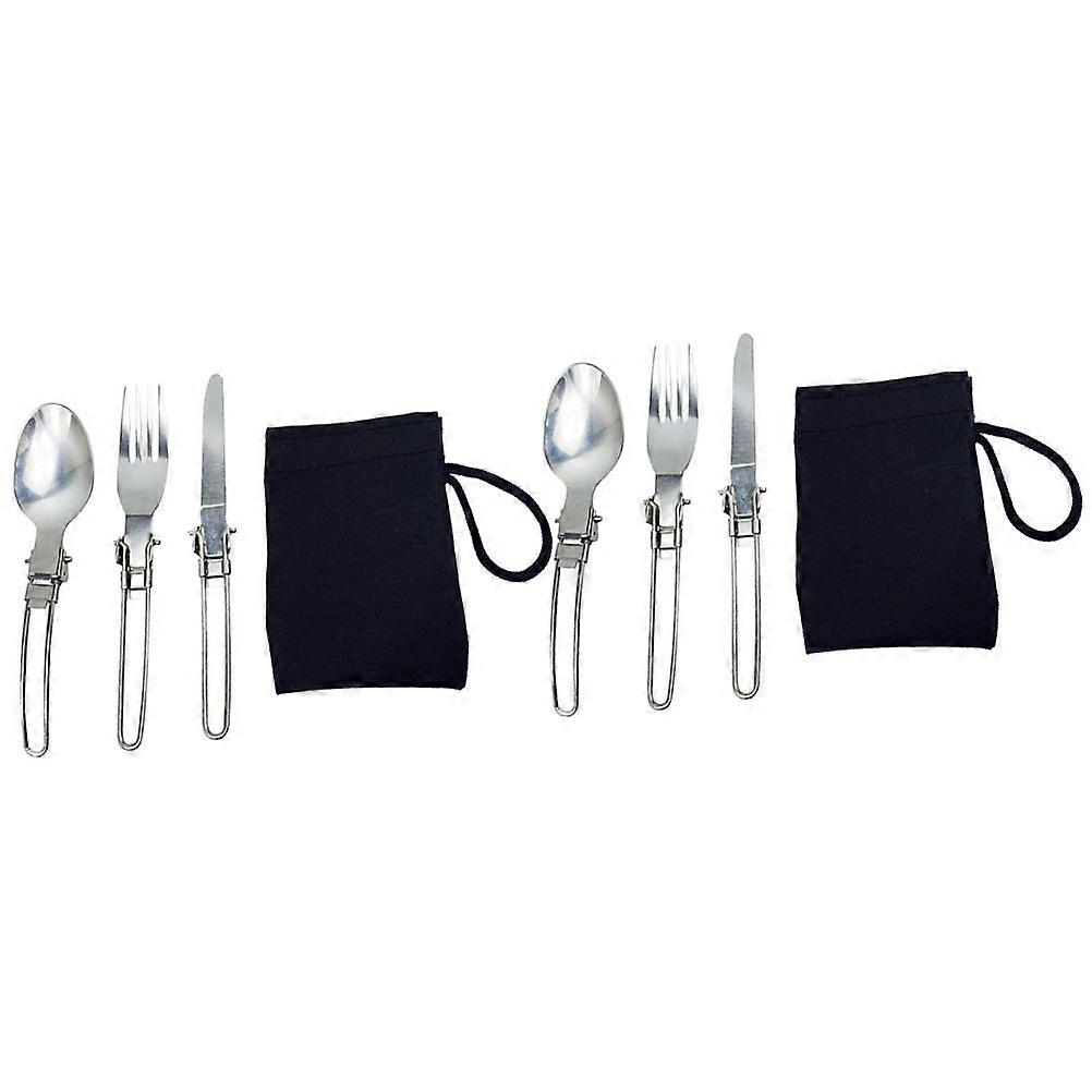 Camping Folding Tableware Stainless Steel 2Sets Portable Cutlery Set
