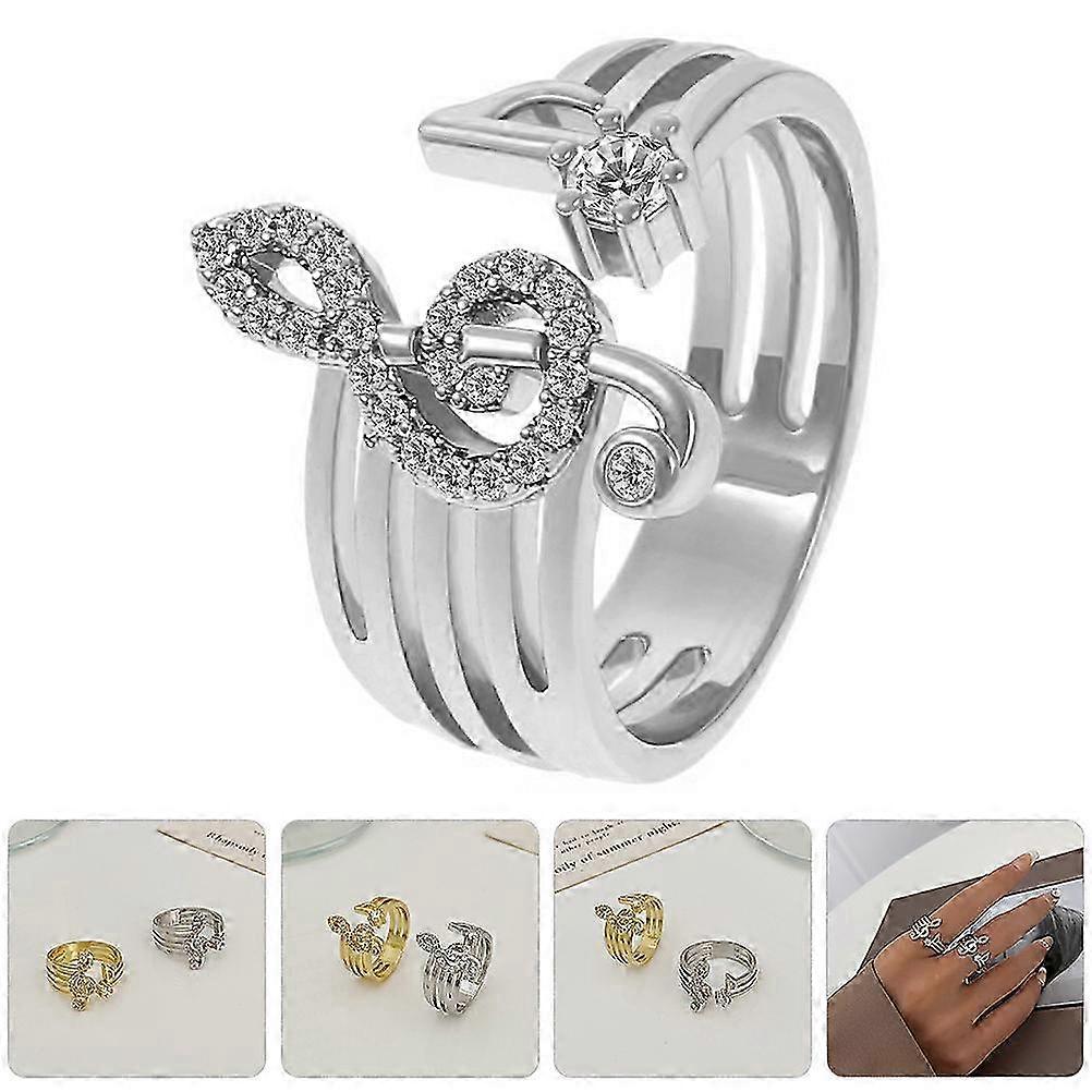 Musical Note Ring Adjustable Opening Ring Rhinestone Open Finger Ring compatible with Daily Wear