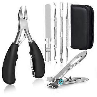 Toenail Clipper for Thick Ingrown Toenails, Stainless Steel Curved Blade with Non-Slip Handle, 6-in-1 Pedicure Tool Set for Home Use