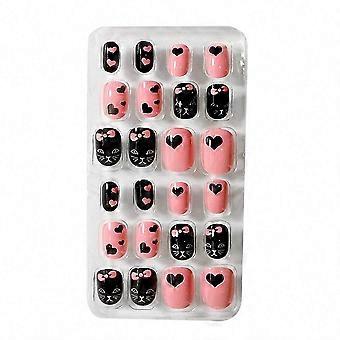 Kids Press On Nails 24pcs Colorful Fake Nail Set for Girls Cute Cat Design Easy PressOn Gift Option