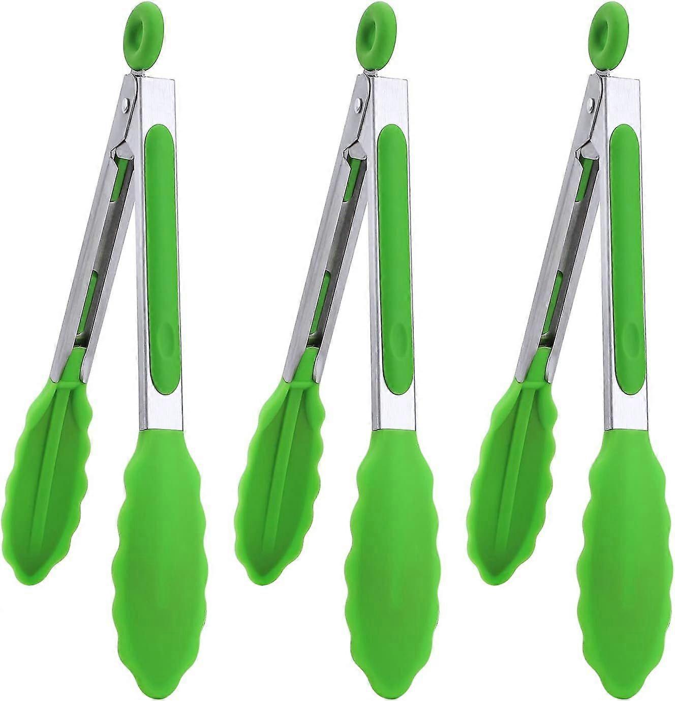 Green 7" Mini Silicone Serving Tongs Set