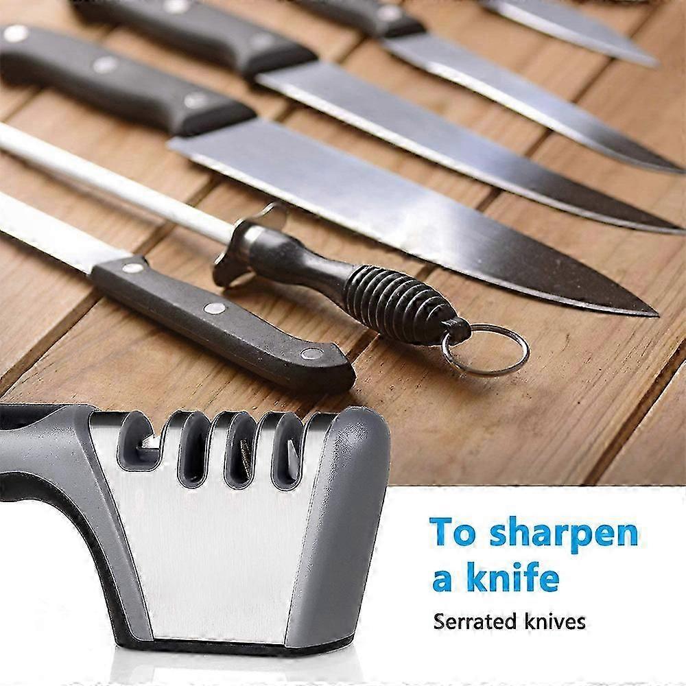 Manual 4 Stages Knife Sharpener, Grey Black