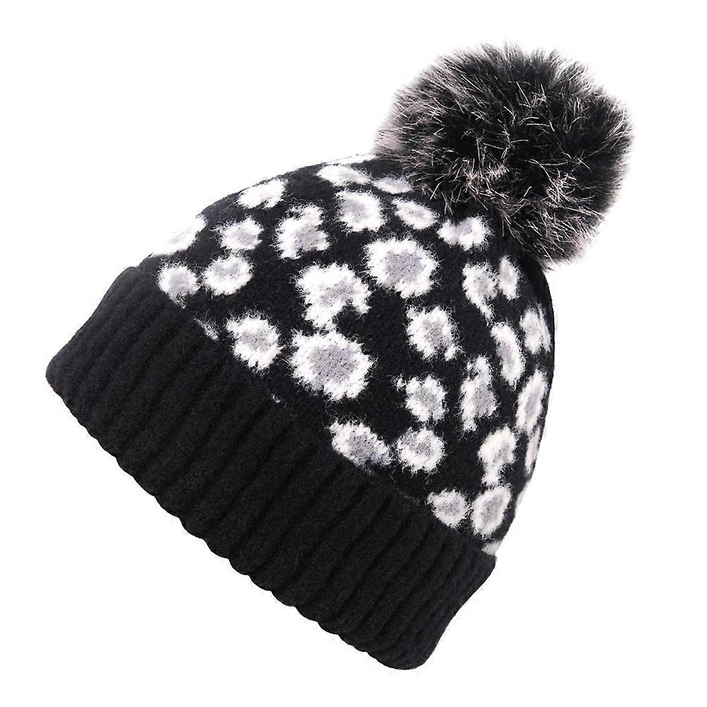 Beanie Hat Woolen Winter Hat for Decoration 3Pcs Black Leopard Pattern