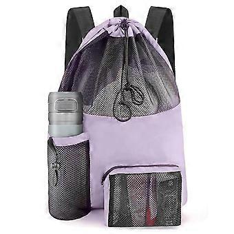 Beach Swim Bag Backpack with Airy Storage and Separate Wet Item Zone, Drawstring Carry for Pool Practice and Daily Use  Purple Color
