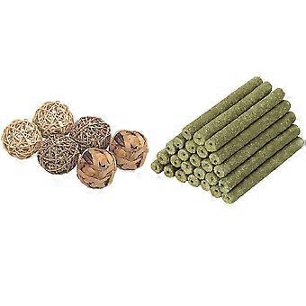 6 Small Pet Play & Activity Toys with 40 Natural Mixed Grass Stick Chinchilla Chew Set