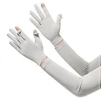 Women Sun Protection Gloves, Cooling Arm Sleeves with Detachable Full Finger Gloves, Anti-Slip Palm, UV Protection Gloves for Summer Driving Cycling H